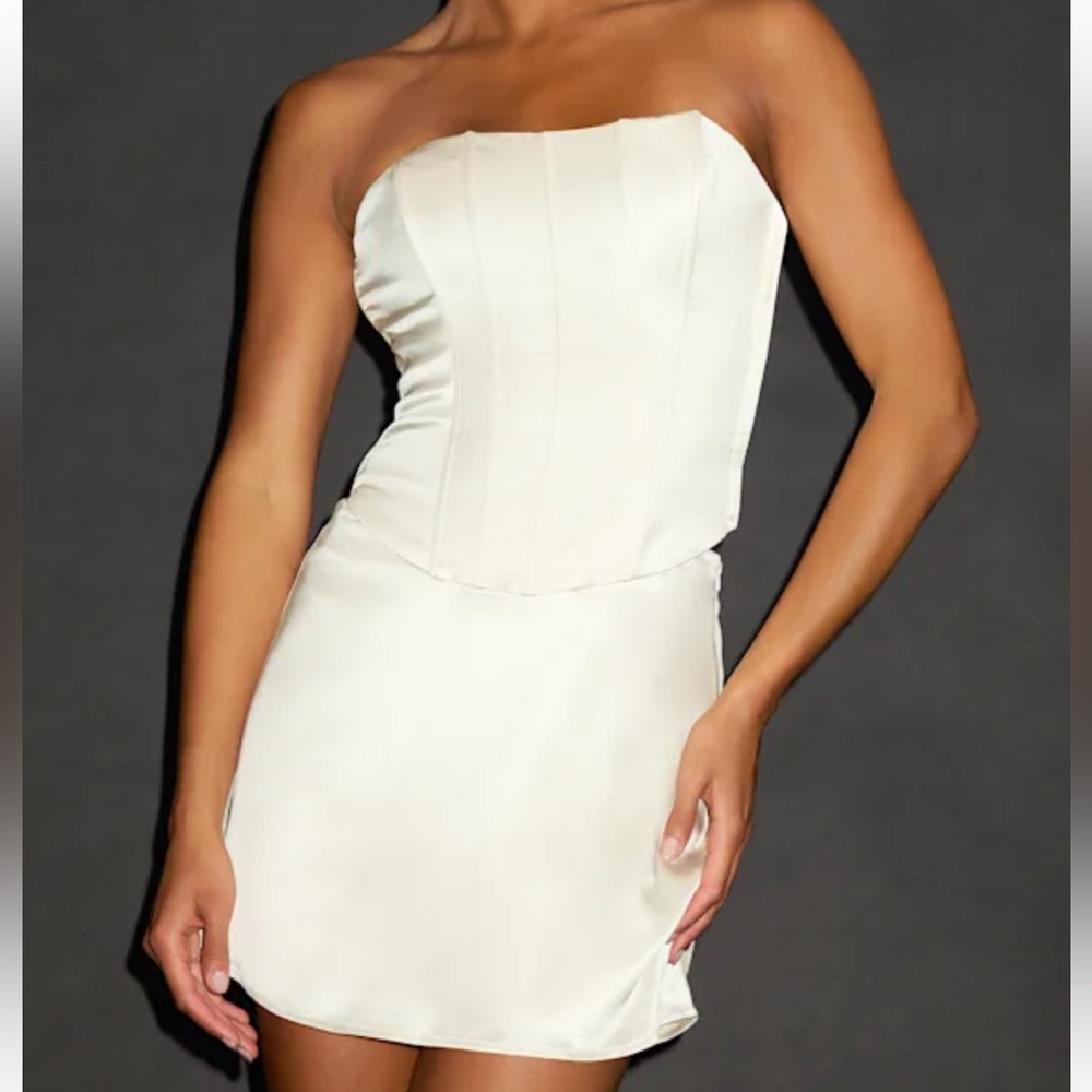 LULU’s Paget Cream Satin Bustier Two-Piece Mini Dress